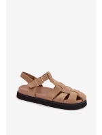 Dámske rímske sandále so zlatou prackou na platforme Beige Terelina