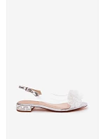 Průhledné sandály s krystaly a květinami  stříbrné model 22133839 - D&A