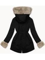 Čierno-béžová krátka zimná bunda s kožušinovou podšívkou (16M9062-392B) Čierno-béžová krátka zimná bunda s kožušinovou podšívkou (16M9062-392B)