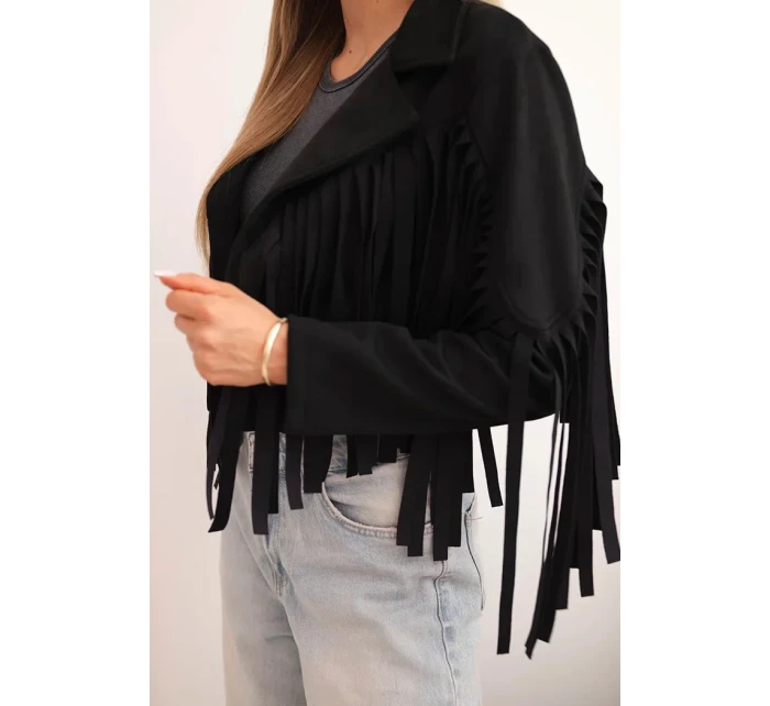 Dámská semišová bunda s třásněmi černá Dámská semišová bunda s třásněmi černá