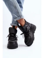 Zazoo 3416 Skórzane Damskie Buty Sportowe Czarne