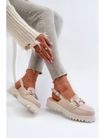 Dámské sandály na ploché podrážce s ozdobou béžové D&A model 21655998 - S.Barski