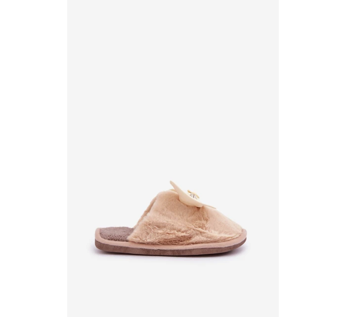 Dámské Pantofle S Kožešinou A Mašlí Béžové model 21681839 - Boto