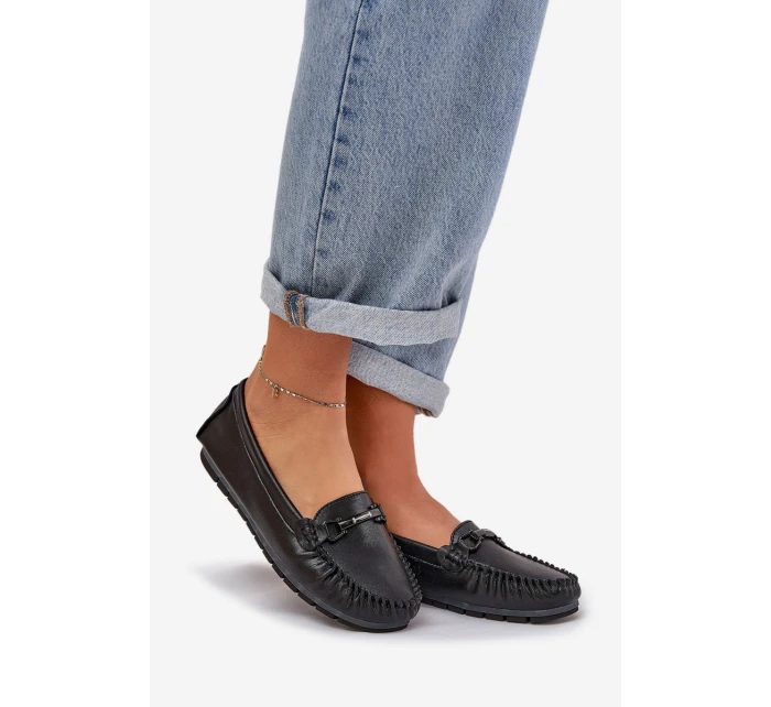 Ploché Kožené Mokasíny S Ozdobou model 21686042 Černé - S.Barski