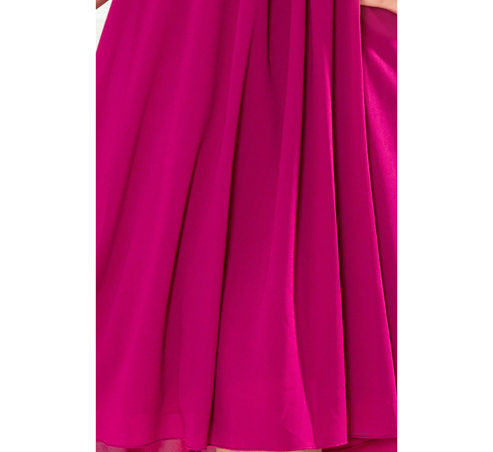 ALIZEE - Dámske šifónové šaty vo fuchsiovej farbe so zaväzovaním 350-7