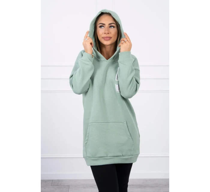 Mikina s kapucňou a nášivkami tmavo mätová