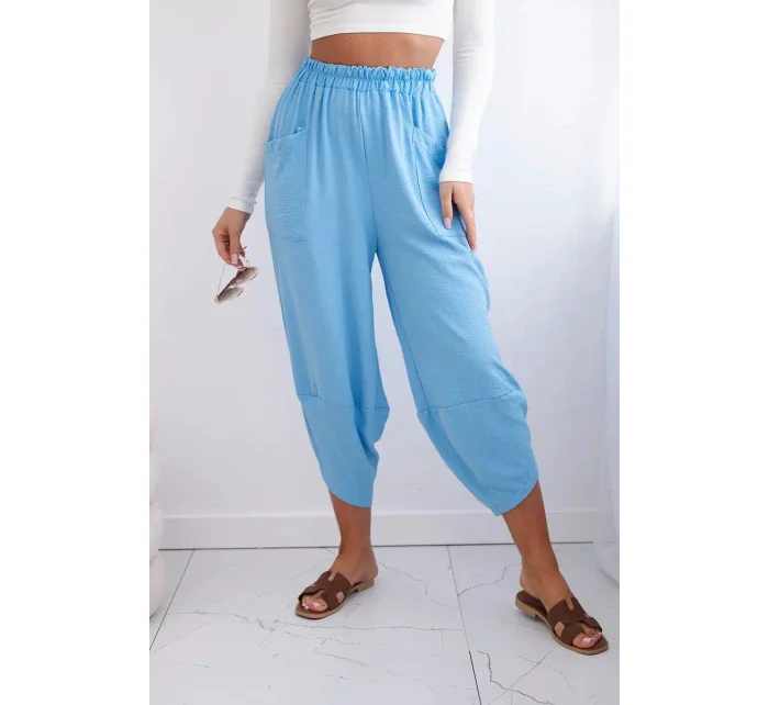 Kalhoty se širokými nohavicemi a kapsami modrý