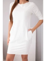 Dámske bavlnené šaty s 3/4 rukávmi a vreckami biele