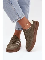 Sneakersy Damskie Zamszowe Na Platformie Ciemnozielone Sylviona