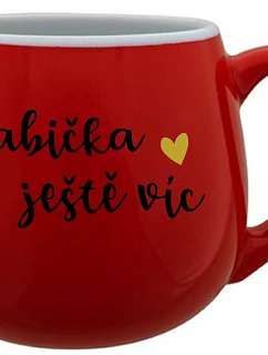 BABIČKA JEŠTĚ VÍC - červený keramický hrnček 300 ml