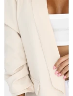 model 21745283 Dámské klasické sako s nabíranými rukávy béžové - numoco basic