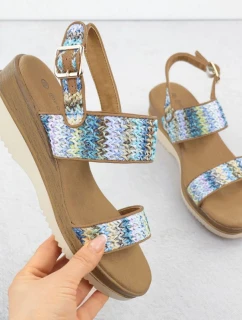 Dámske sandále na podpätku modré pletené Potocki 45302