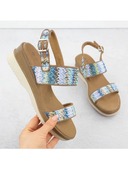 Dámske sandále na podpätku modré pletené Potocki 45302