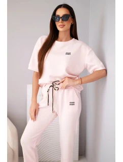 Dámsky viskózový set s krátkym rukávom a nohavicami s lemom candy pink