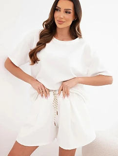 Dámský viskózový komplet máslový s krátkým rukávem a kraťasy s vysokým pasem ecru