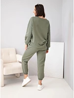 Dámská bavlněná souprava s mikinou a jogger kalhotami khaki