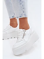 Kožené dámské tenisky na masivní platformě model 22130428 Bílé - Zazoo