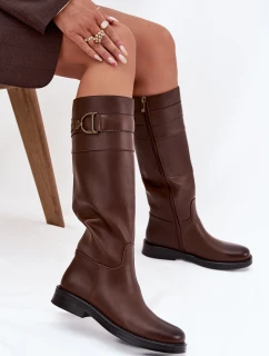 Dámske čižmy na nízkom podpätku s ozdobnými detailmi Arvessa - hnedé