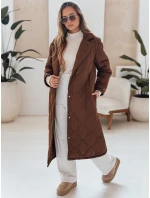 Dámský prošívaný dlouhý kabát hnědý Dstreet model 21990538 - FashionStreet