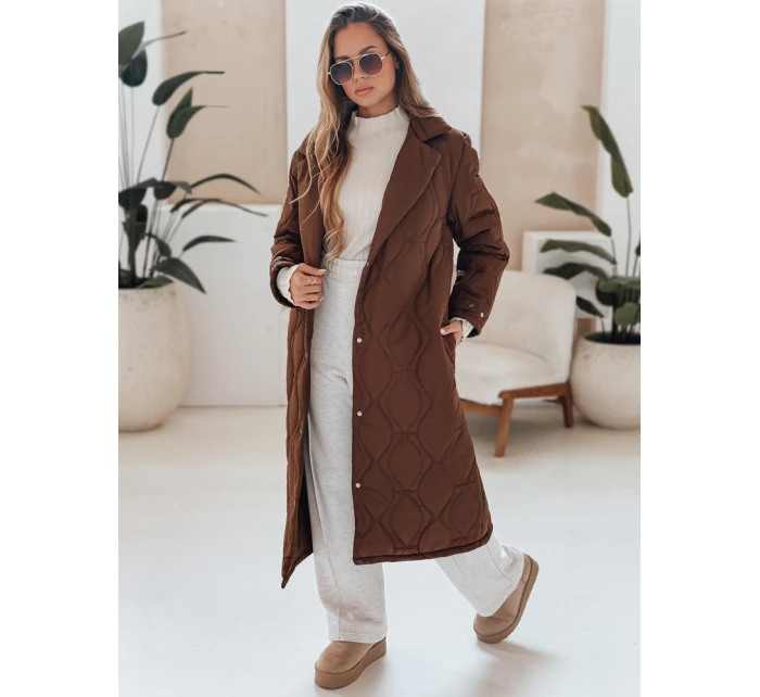 Dámský prošívaný dlouhý kabát hnědý Dstreet model 21990538 - FashionStreet