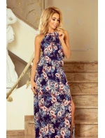 191-2 MAXI šaty so zaväzovaním za krkom a rozparkom - MALVES 191-2 MAXI šaty so zaväzovaním za krkom a rozparkom - MALVES