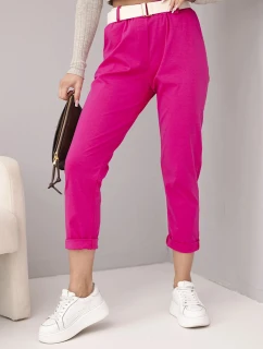 Dámské bavlněné kalhoty s páskem a ohrnutými nohavicemi model 22010182 - K-Fashion