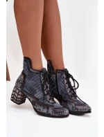 Kožené dámské kotníkové boty na podpatku model 21713970 šedé - Maciejka