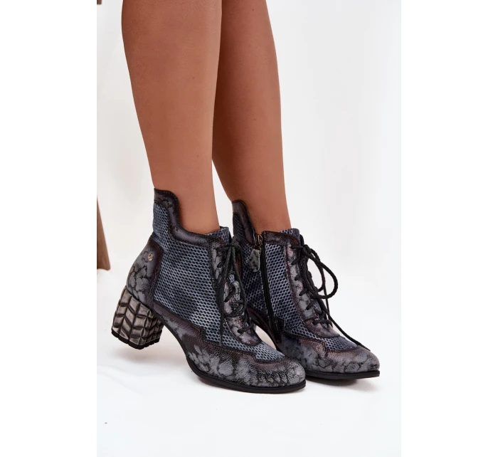 Kožené dámské kotníkové boty na podpatku model 21713970 šedé - Maciejka