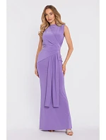 M913 Drapované maxi šaty s výrazným pásom a panelom - svetlofialové