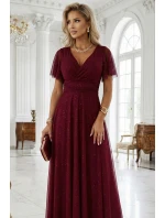 Dlouhé lesklé šaty 635-5 MELANIA  vínové - Numoco