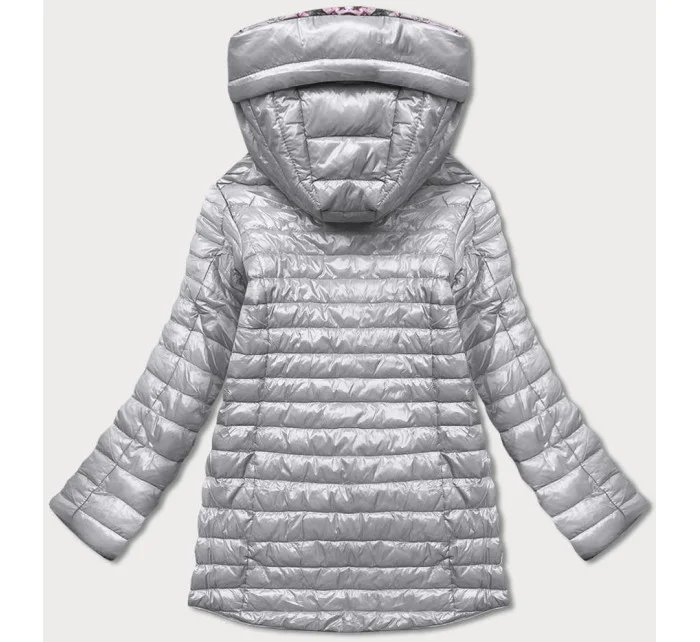 Obojstranná šedá dámska kvetovaná bunda (PC-7509-61)