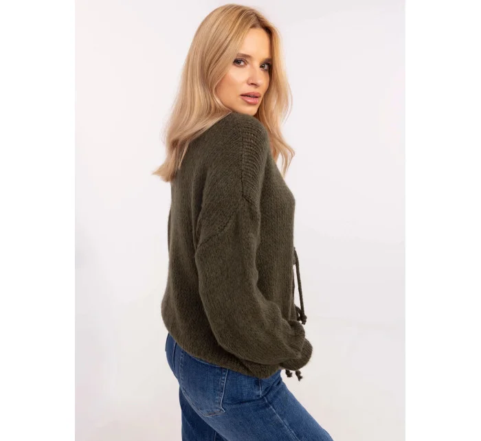 Volný dámský kardigan v khaki barvě model 20840824 - Factory Price