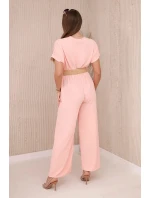 Kombinéza s ozdobným opaskom v páse lososová Kombinéza s ozdobným opaskom v páse lososová