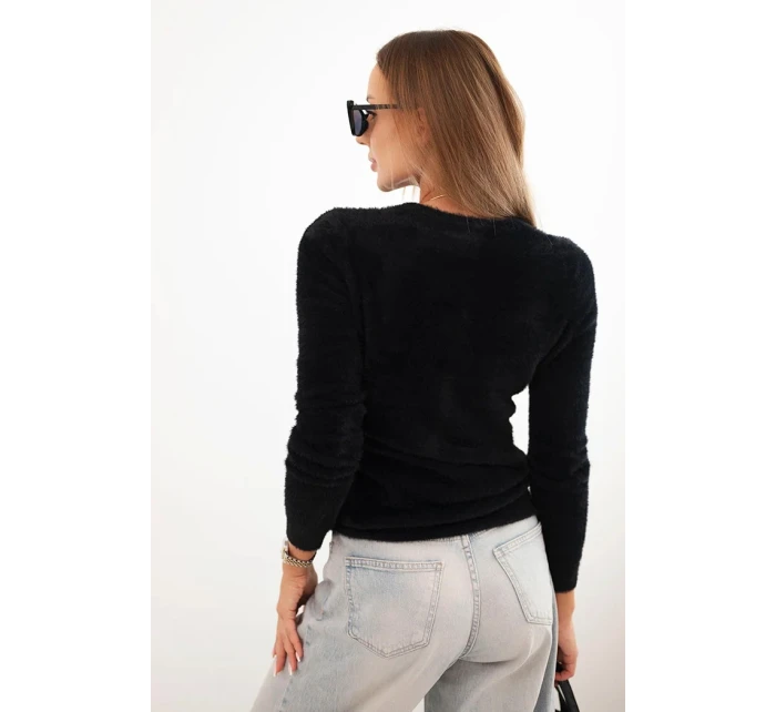 Dámský svetr z alpaky s kulatým výstřihem černý Dámský svetr z alpaky s kulatým výstřihem černý