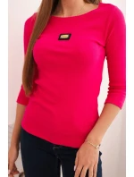 Dámska pruhovaná blúzka s 3/4 rukávmi a ozdobnou aplikáciou malinová