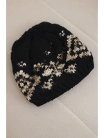 Dámska zimná vlnená čiapka s ozdobnými kryštálmi K399 čierna