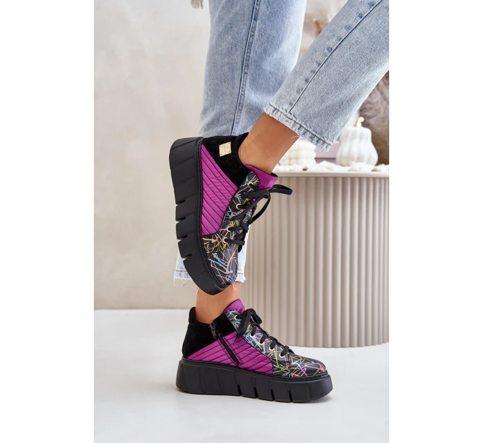 Skórzane Sneakersy Na Platformie Maciejka 06767-15 Fuksja