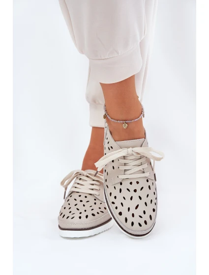 Półbuty Skórzane Damskie S.Barski LR51-610 Beżowe