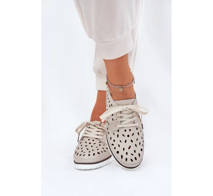 Półbuty Skórzane Damskie S.Barski LR51-610 Beżowe