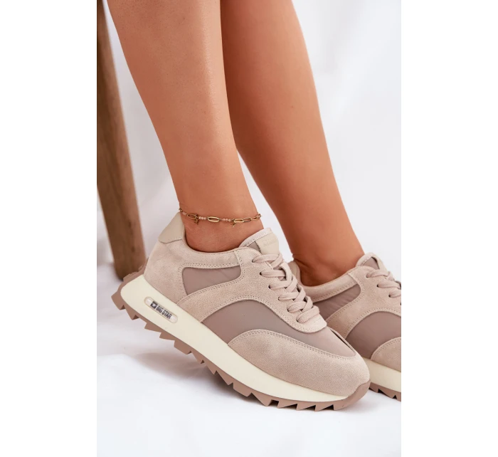 Zamszowe Sneakersy Na Platformie Damskie Big Star RR274897 HI-POLY SYSTEM Beżowe Zamszowe Sneakersy Na Platformie Damskie Big Star RR274897 HI-POLY SYSTEM Beżowe