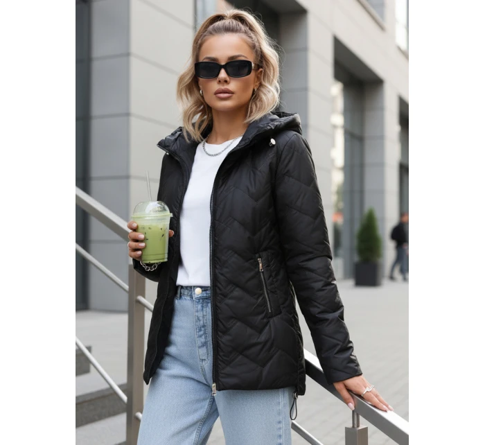 Dámska prechodná prešívaná bunda s kapucňou čierna FashionStreet TY5611