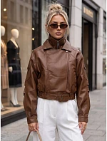 Krátka hnedá kožená bunda v štýle Ramones od FashionStreet TY5845 Krátka hnedá kožená bunda v štýle Ramones od FashionStreet TY5845