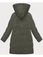 Čierno-haki hrubšia obojstranná dámska zimná bunda (V768g)