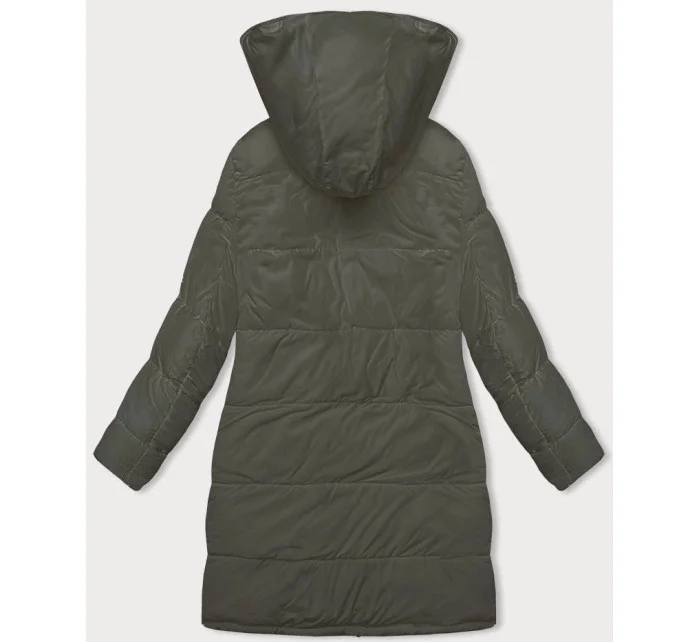 Čierno-haki hrubšia obojstranná dámska zimná bunda (V768g)