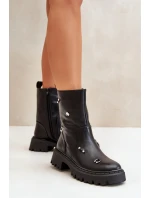 Botki Damskie Eko Skórzane Na Zamek Z Ozdobnymi Detalami Czarne Reritha Botki Damskie Eko Skórzane Na Zamek Z Ozdobnymi Detalami Czarne Reritha