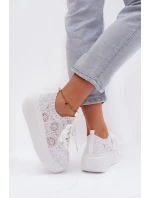Háčkované dámské tenisky na platformě bílé Evalora