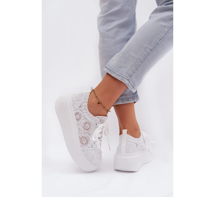 Háčkované dámské tenisky na platformě bílé Evalora