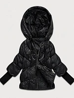 Dámska bunda s pletenými manžetami, oversize, čierna (B6078-1)