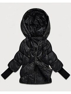 Dámska bunda s pletenými manžetami, oversize, čierna (B6078-1)