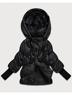 Dámská bunda s pletenými manžetami, oversize, černá (B6078-1)